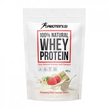 Proteini.si 100% Natural Whey protein bela čokolada-jagoda 400g