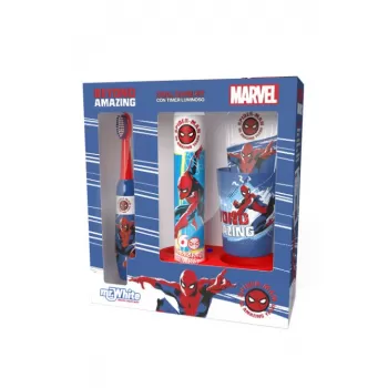 Spiderman set oral care četkica na baterije + pasta + svetleće postolje