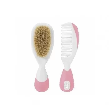 Chicco Set češalj i četka za bebe od prirodne dlake roze