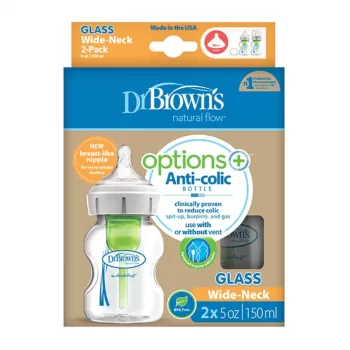 Dr.Brown's Wide Neck Options+ staklena bočica 150ml 2 komada