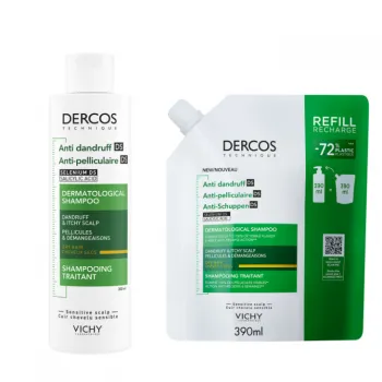 Vichy Dercos šampon protiv suve peruti 200ml + refill 390ml