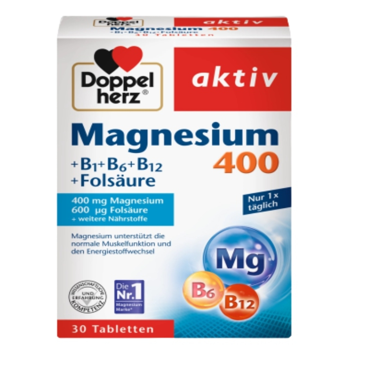 Doppelherz Aktiv Magnezijum 400 + B1 + B6 + B12 + folna kiselina 30 tableta