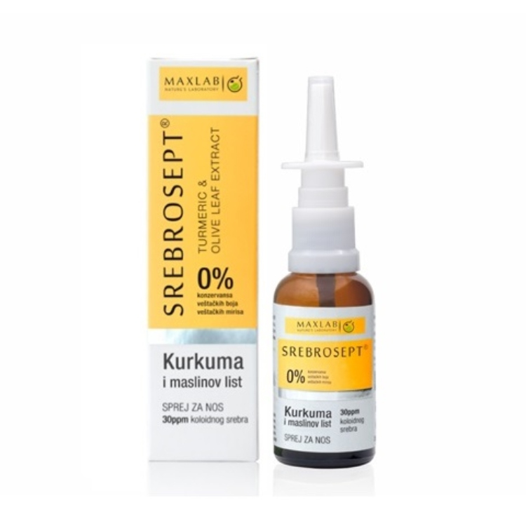 Srebrosept sprej za nos i sinuse kurkuma i maslinov list 30ml Maxlab