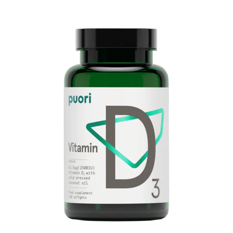 Puori D3 organski vitamin D3 2500 IJ 120 mekih kapsula