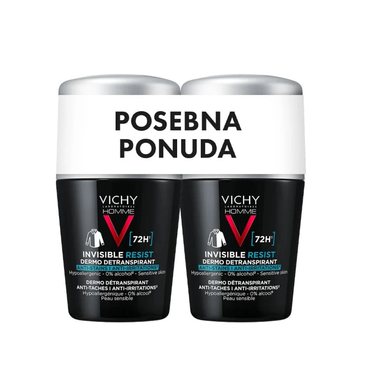 Vichy Homme Deo Invisible Resist 72h 2x50ml promo