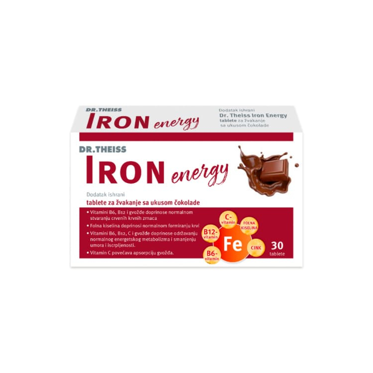 Dr. Theiss Iron Energy tablete za žvakanje sa ukusom čokolade 30 komada