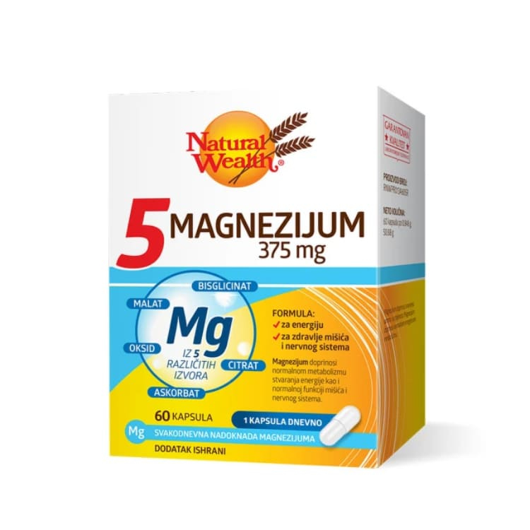 Natural Wealth 5 Magnezijum 375mg 60 kapsula
