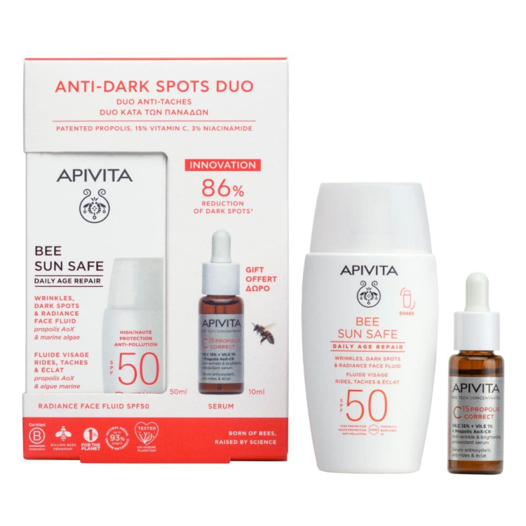 Apivita Bee Sun Safe Daily Age Repair fluid SPF50 50ml + C15 Propolis Correct serum 10ml