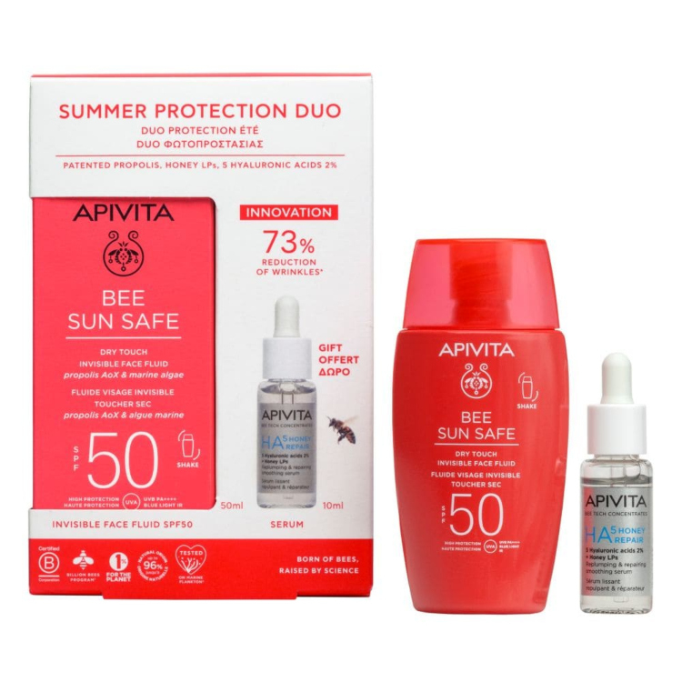Apivita Bee Sun Safe Dry Touch fluid SPF50 50ml + HA5 Honey Repair serum 10ml
