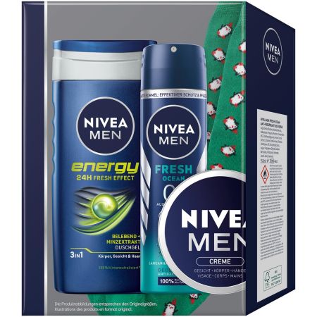 Nivea Men's Stuff set (dezodorans Fresh Ocean, gel za tuširanje Energy, Creme, čarape)