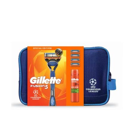 Gillette poklon set Fusion5 brijač + 4 dopune + gel + torbica