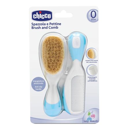 Chicco Set češalj i četka za bebe od prirodne dlake plava