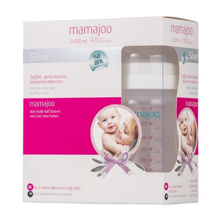 Mamajoo anti-kolik flašica 150ml silver 2 kom