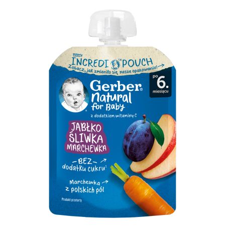 Gerber voćni pire jabuka, šljiva i šargarepa 80g