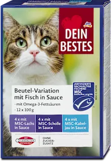 Dein Bestes hrana za mačke losos, list i bakalar u sosu 12x100g