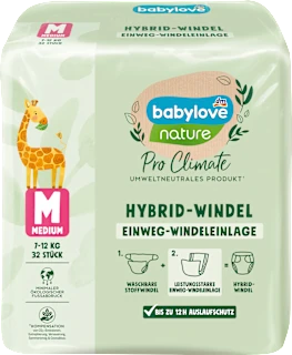 Babylove Nature Pro Climate Hybrid jednokratni ulošci za platnene pelene M 7-12kg 32 komada