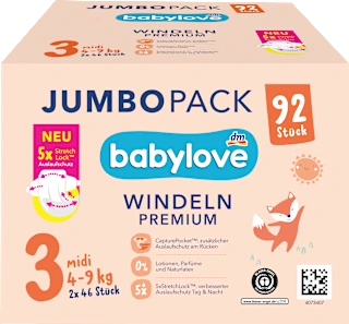 Babylove Premium pelene 3 Midi 4-9kg 92 komada
