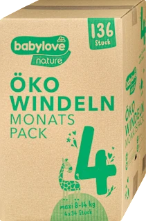 Babylove Nature pelene 4 Maxi 8-14kg 136 komada