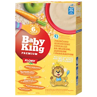 Baby King Premium pirinčano-kukuruzne cerealije sa mlekom, jabukom i šargarepom 200g