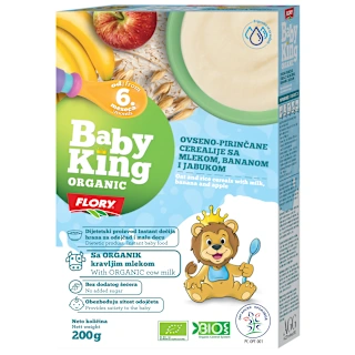 Baby King ovseno-pirinčane cerealije sa mlekom, bananom i jabukom Organik 200g