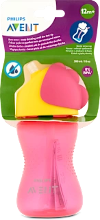 Šolja sa slamkom - roze, od 12. meseca, 1 kom