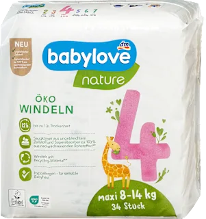 Babylove Nature pelene 4 Maxi 8-14kg 34 komada