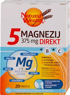 5 MAGNEZIJ DIREKT 375mg kesice, sa zaslađivačima, 20 kom