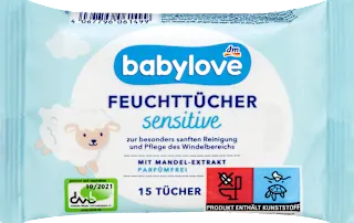 Babylove Sensitive vlažne maramice za bebe sa ekstraktom badema 15 komada
