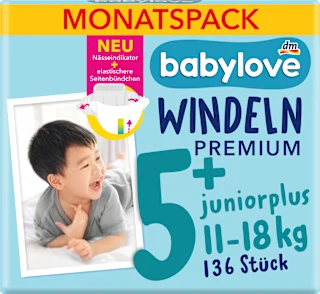 Babylove Premium pelene 5+ Junior Plus 11-18kg 136 komada