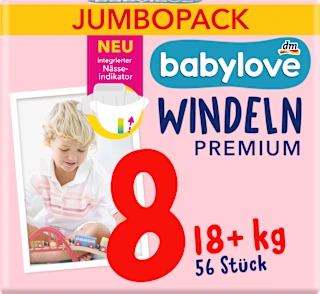 Babylove Premium pelene 8 18+kg 56 komada