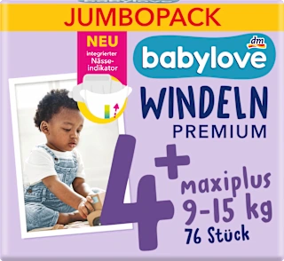 Babylove Premium pelene 4+ Maxi Plus 9-15kg 76 komada